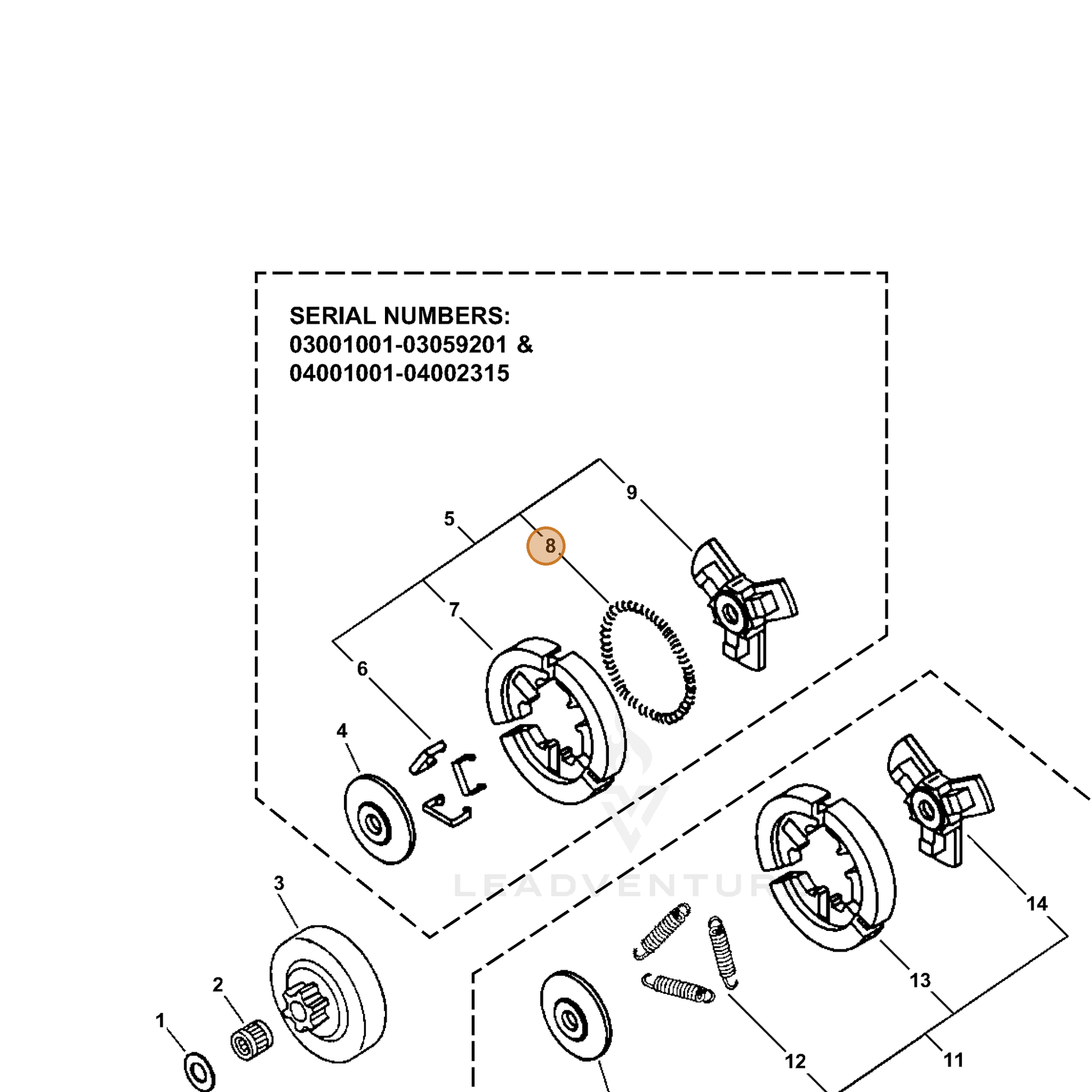 ECHO part 17501839430 — IPL diagram snippet (6x zoom, amber highlight)