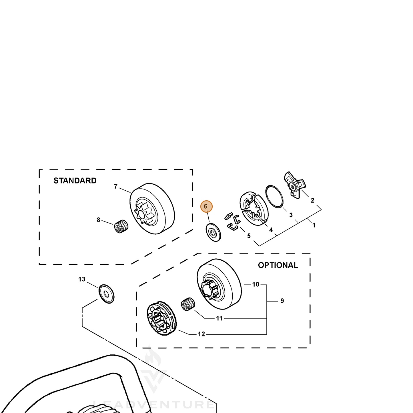 ECHO part 17501959530 — IPL diagram snippet (6x zoom, amber highlight)
