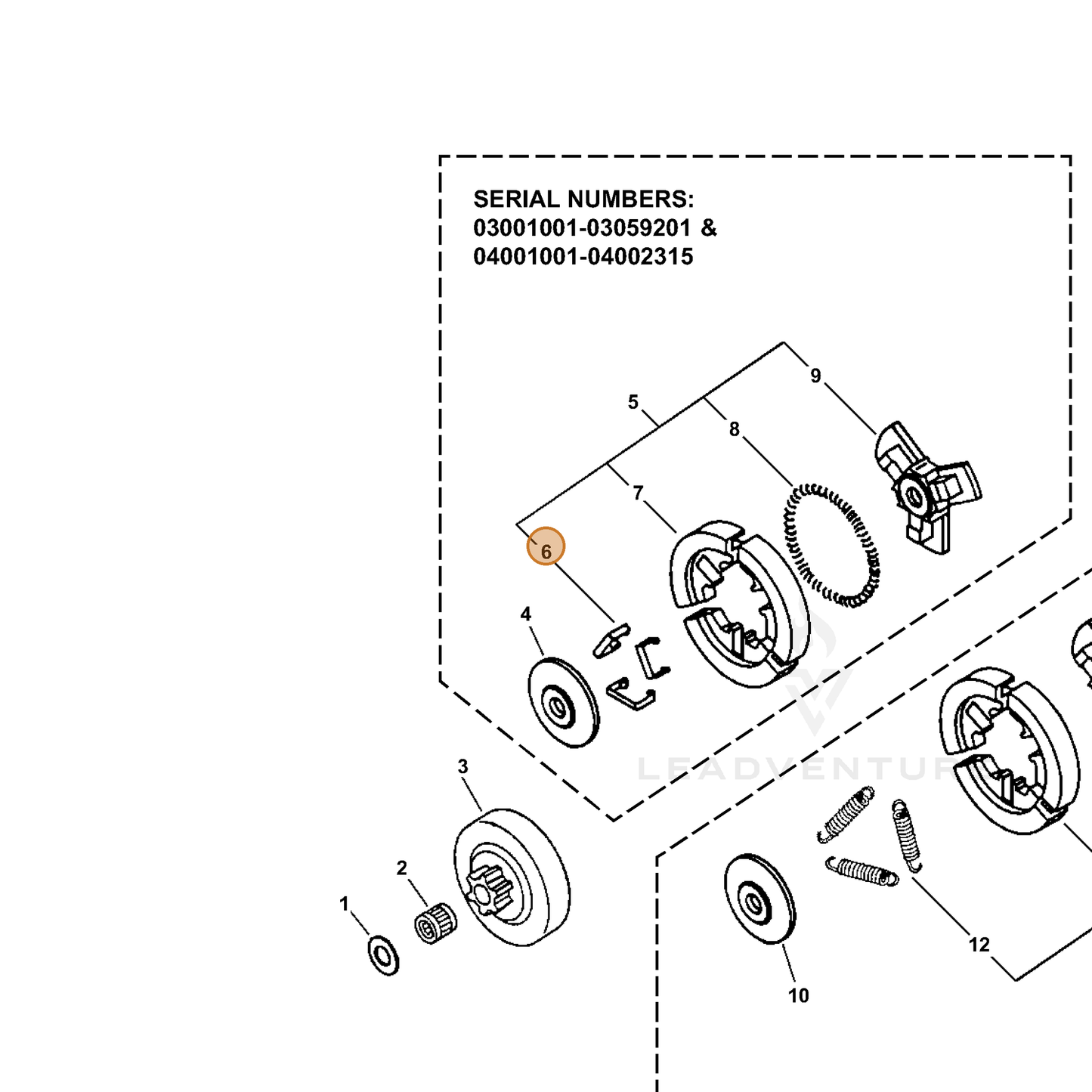 ECHO part 17502259530 — IPL diagram snippet (6x zoom, amber highlight)
