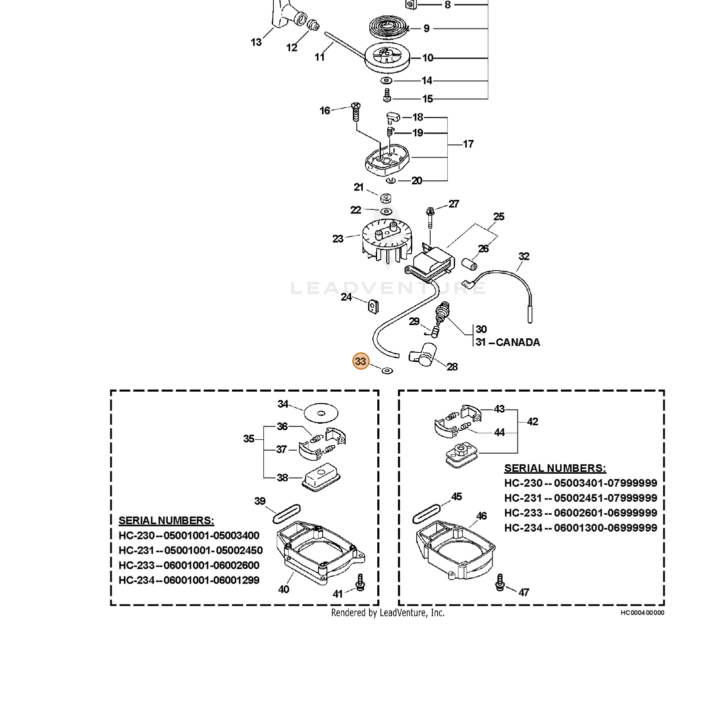 ECHO part 17504403430 — IPL diagram snippet (6x zoom, amber highlight)