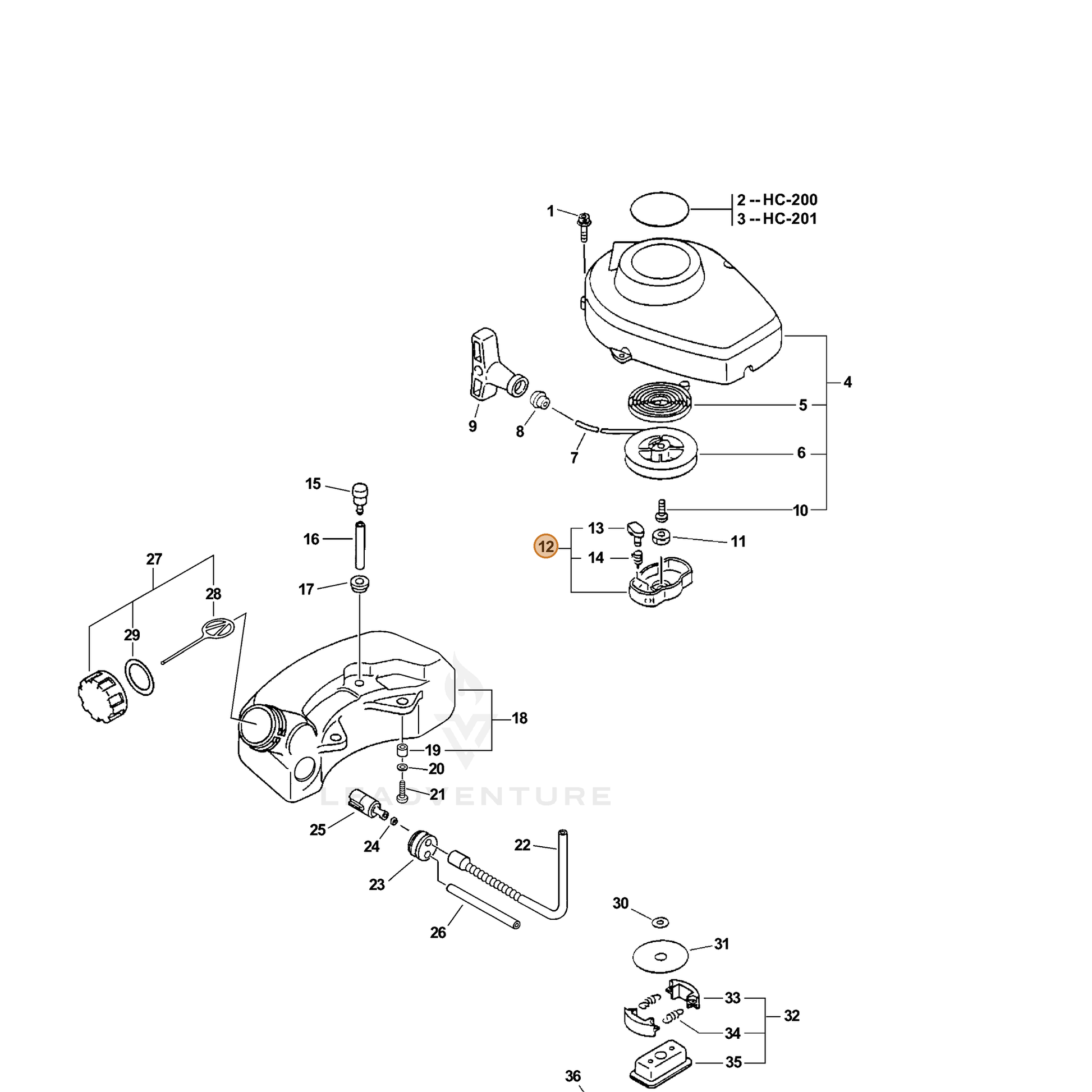 ECHO part 17720207361 — IPL diagram snippet (6x zoom, amber highlight)