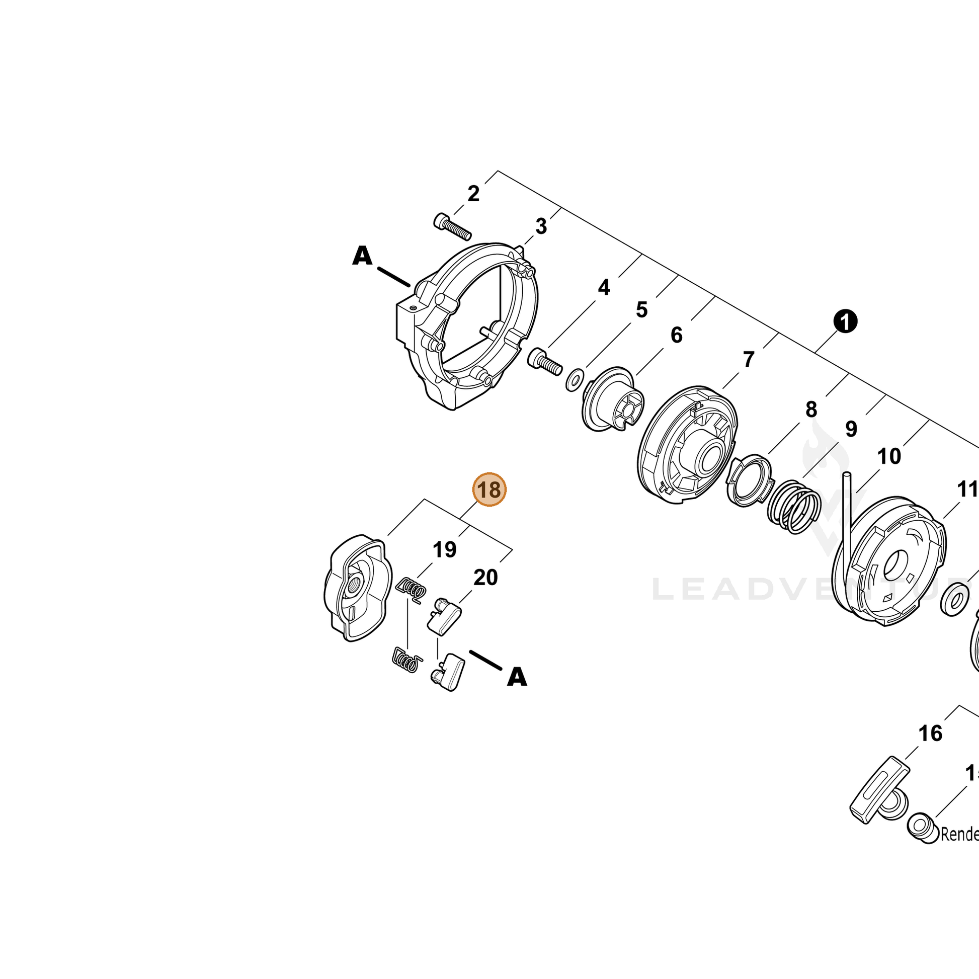ECHO part 17720212220 — IPL diagram snippet (6x zoom, amber highlight)