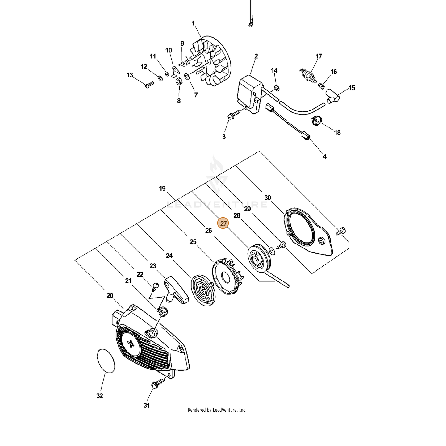 ECHO part 17721535632 — IPL diagram snippet (6x zoom, amber highlight)