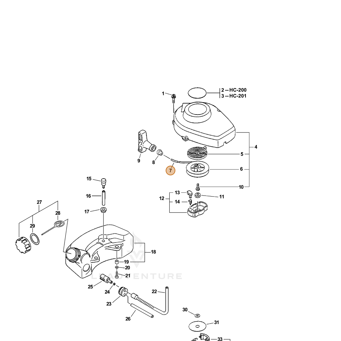 ECHO part 17722605960 — IPL diagram snippet (6x zoom, amber highlight)
