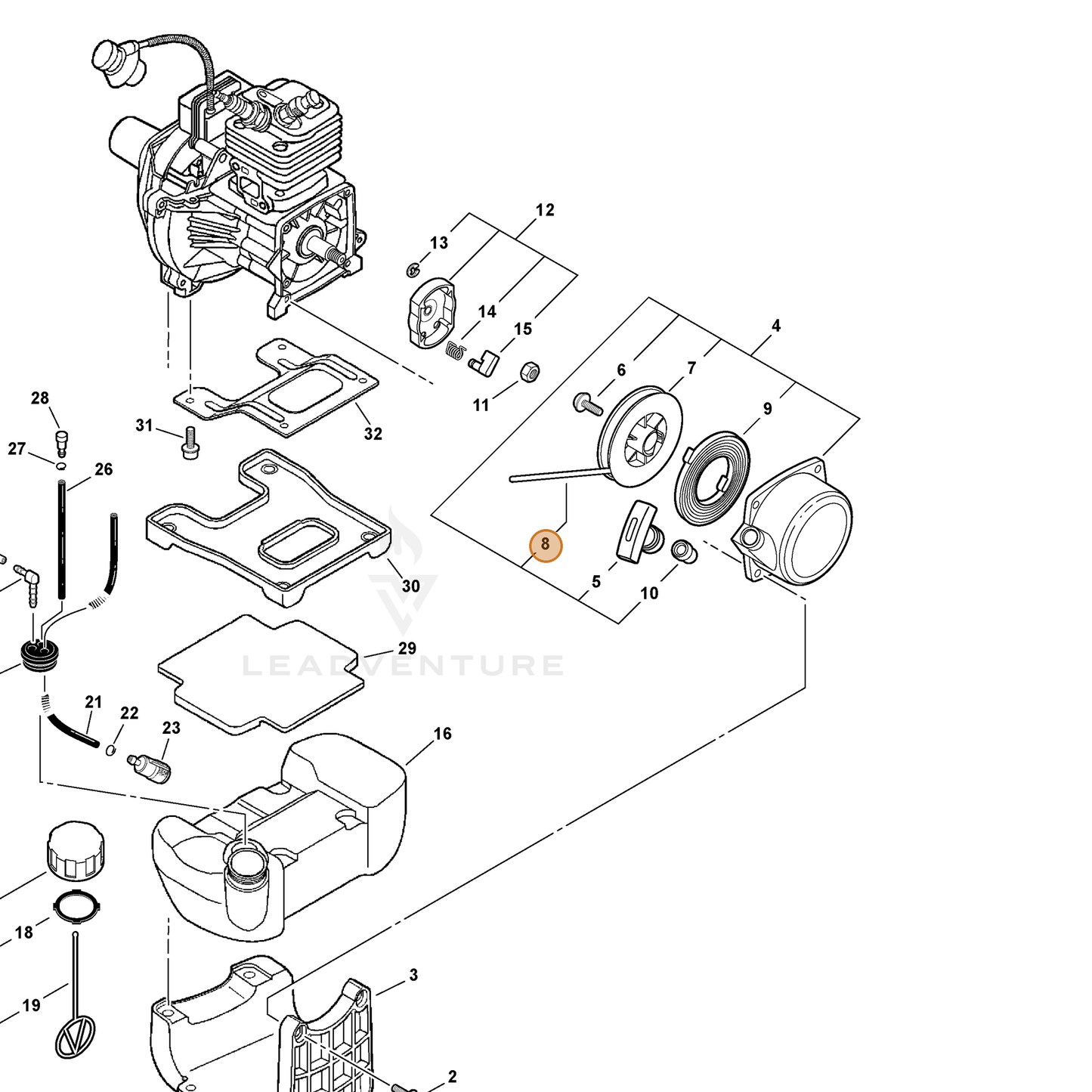ECHO part 17722606310 — IPL diagram snippet (6x zoom, amber highlight)