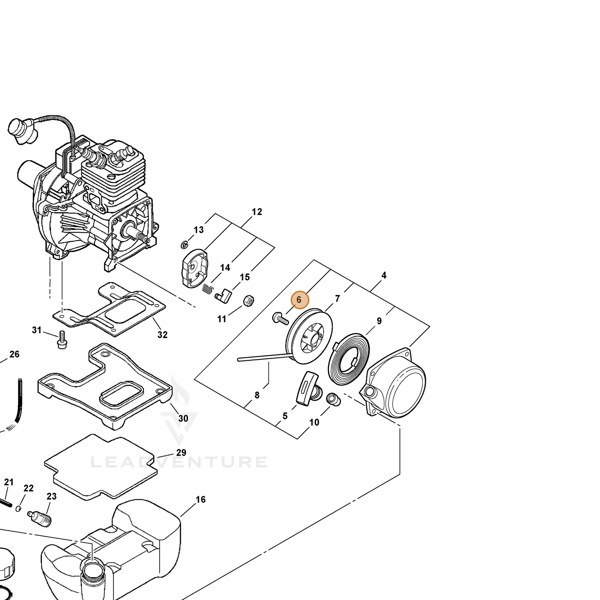 ECHO part 17723606910 — IPL diagram snippet (6x zoom, amber highlight)
