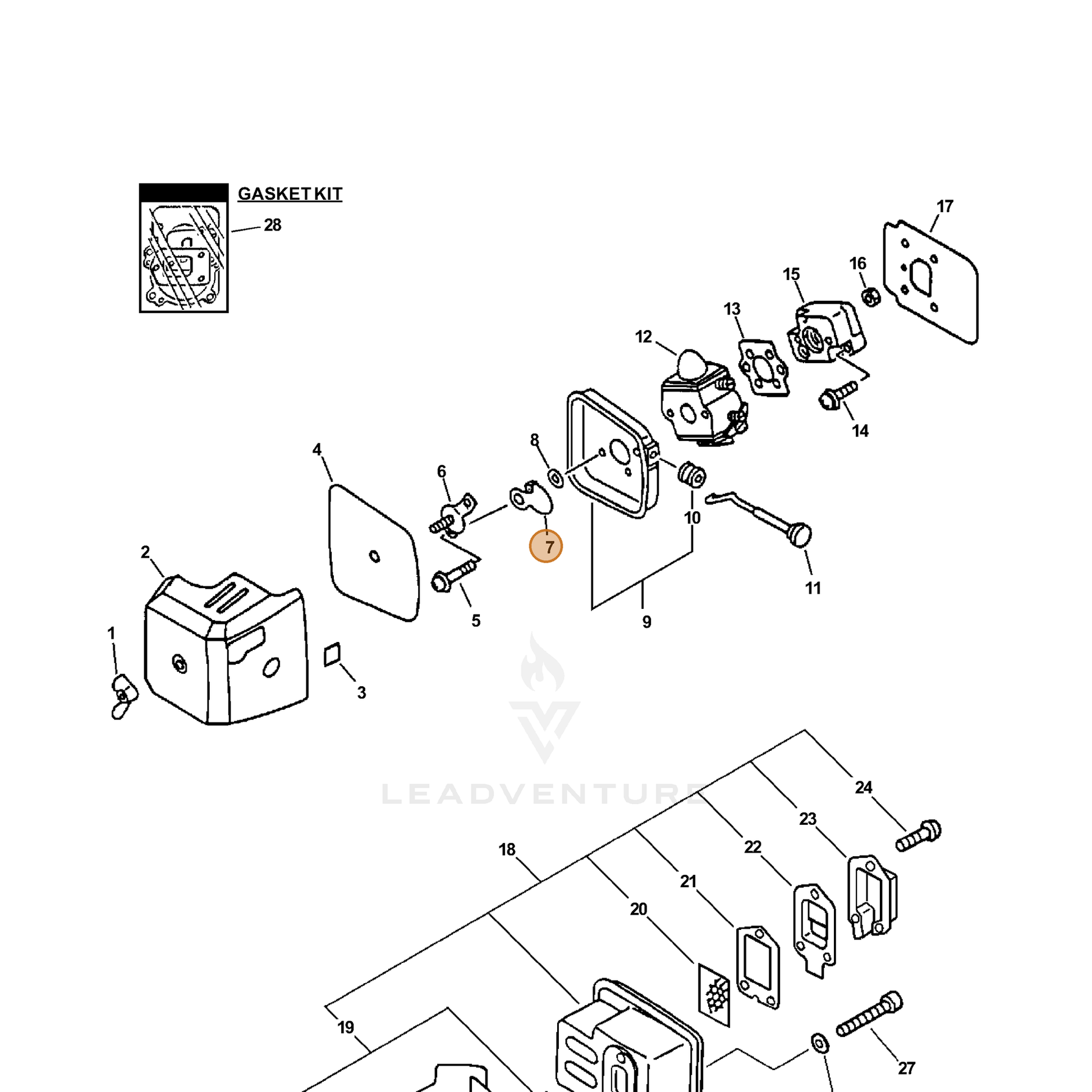 ECHO part 17851504560 — IPL diagram snippet (6x zoom, amber highlight)