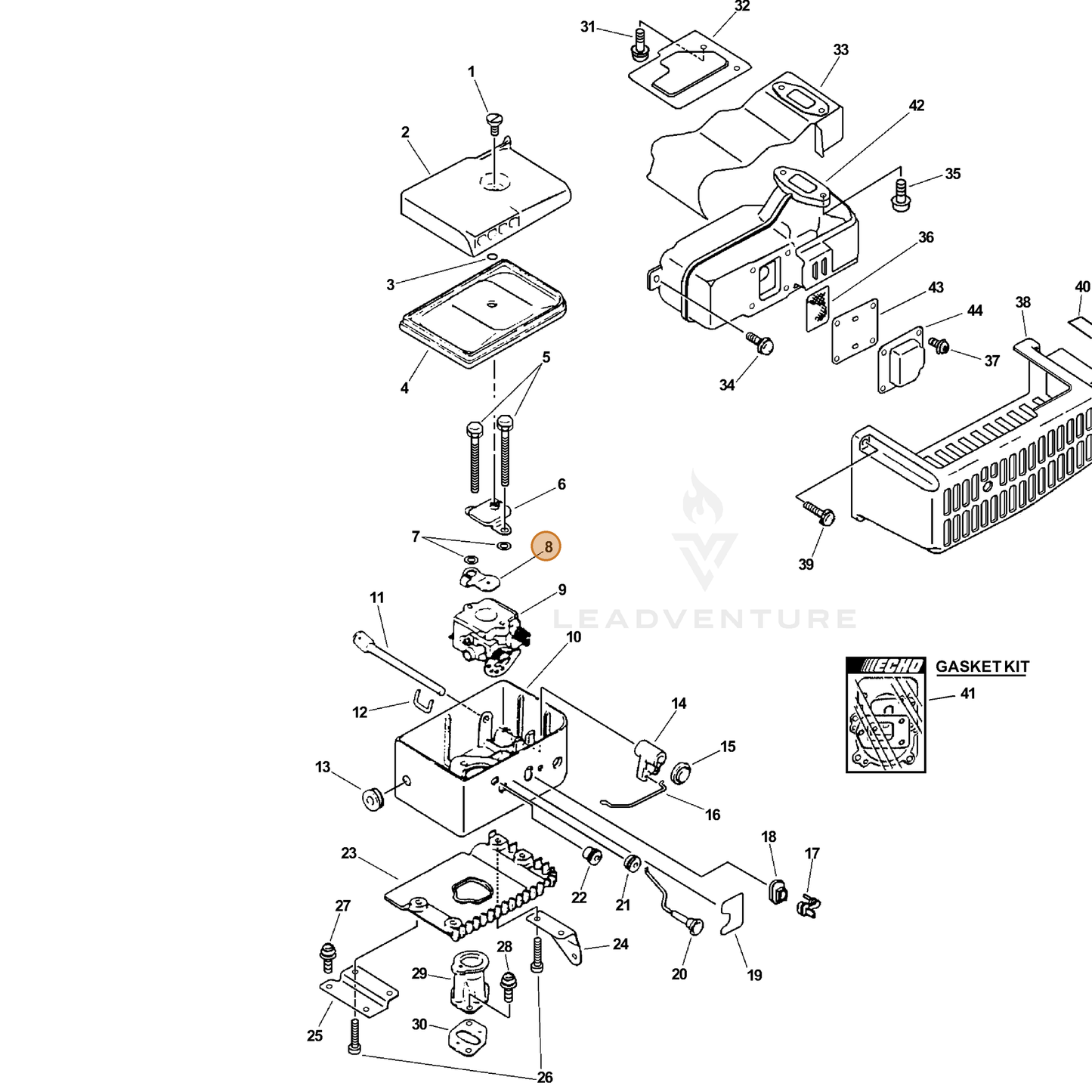 ECHO part 17851522130 — IPL diagram snippet (6x zoom, amber highlight)