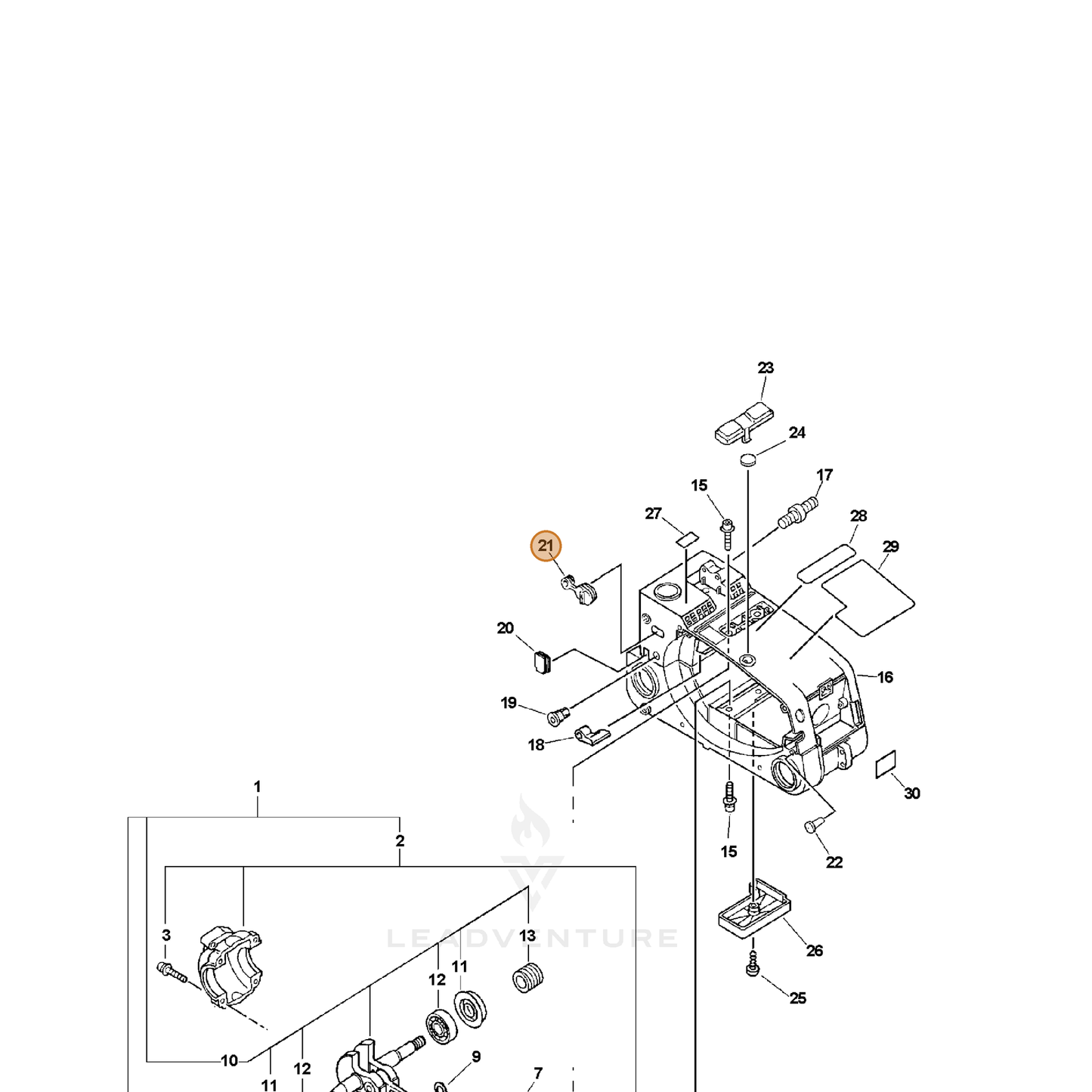ECHO part 17881039630 — IPL diagram snippet (6x zoom, amber highlight)