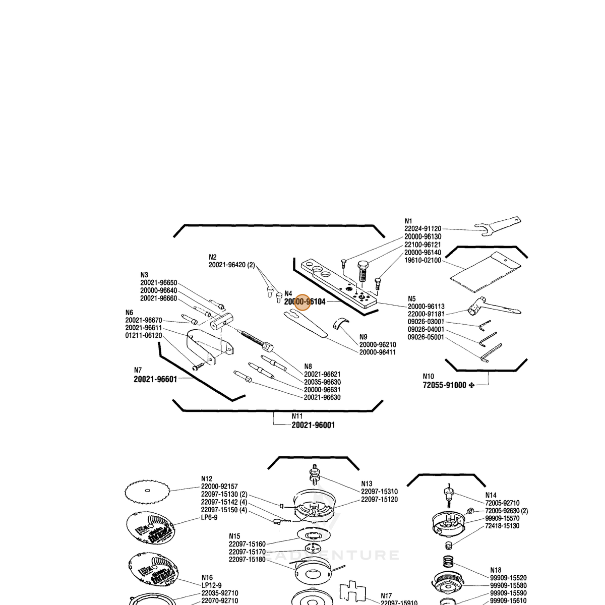 ECHO part 20000-96104 — IPL diagram snippet (6x zoom, amber highlight)