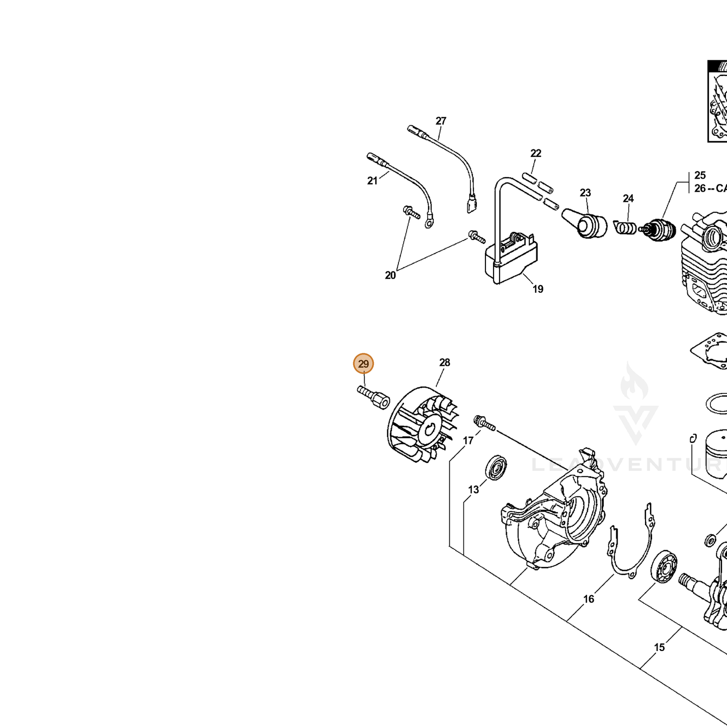 ECHO part 20001105661 — IPL diagram snippet (6x zoom, amber highlight)