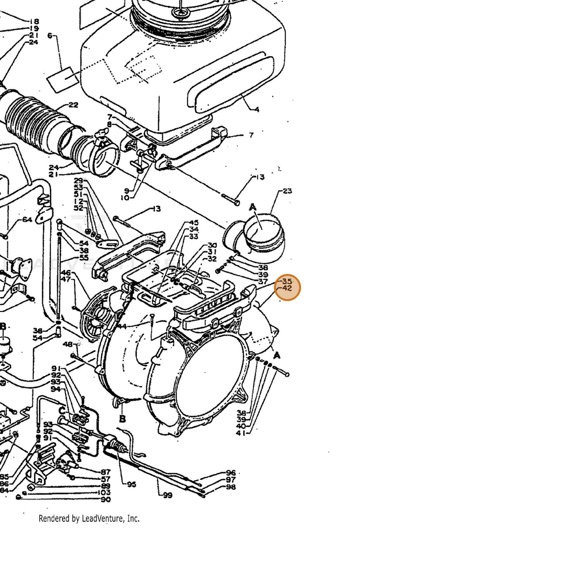 ECHO part 20010703810 — IPL diagram snippet (6x zoom, amber highlight)