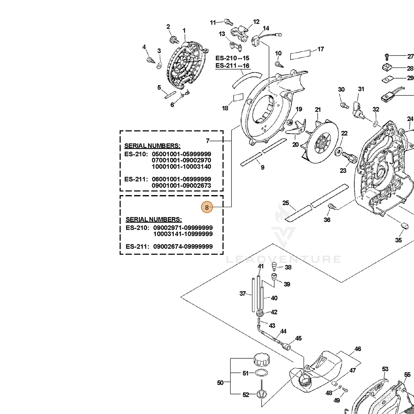 ECHO part 20011120664 — IPL diagram snippet (6x zoom, amber highlight)