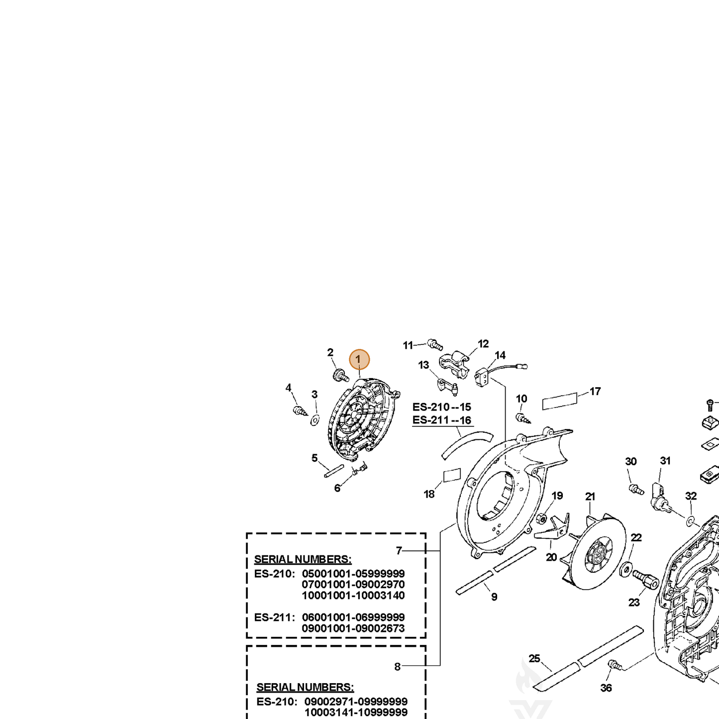 ECHO part 20012420661 — IPL diagram snippet (6x zoom, amber highlight)