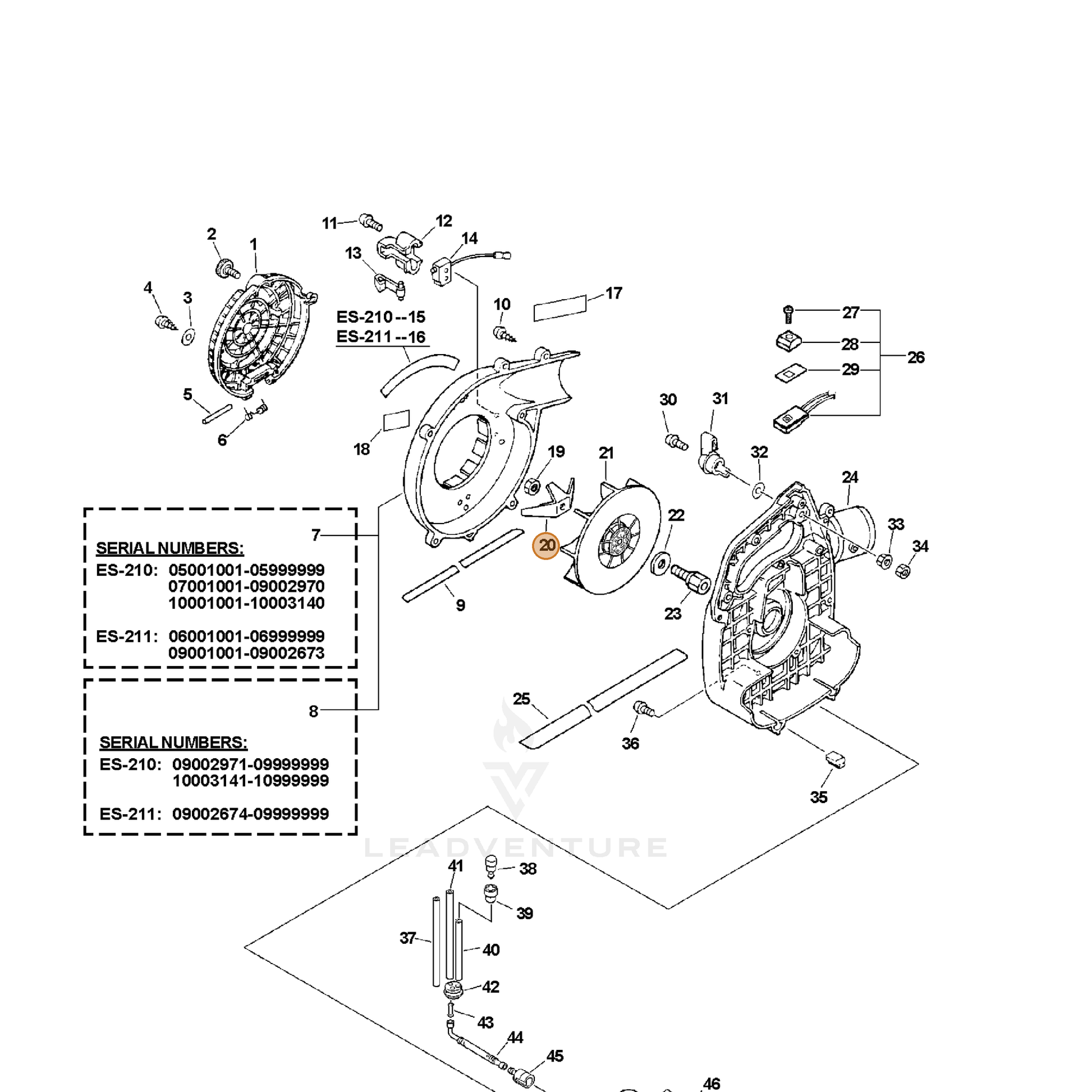 ECHO part 20018008761 — IPL diagram snippet (6x zoom, amber highlight)
