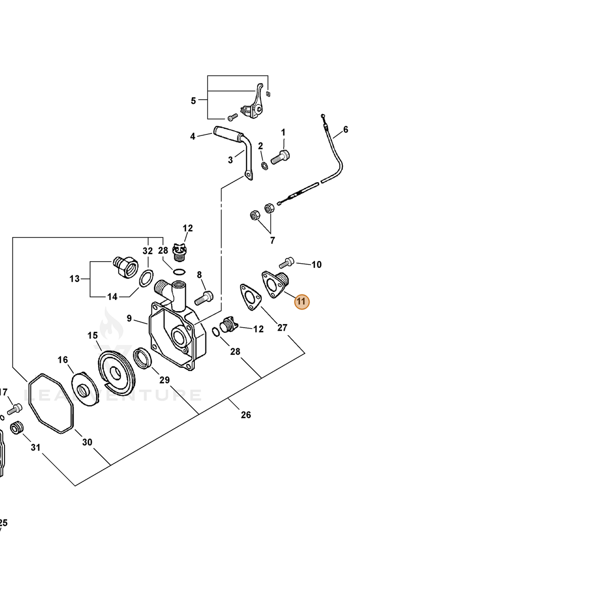 Echo part 200500130 — IPL diagram snippet (6x zoom, amber highlight)