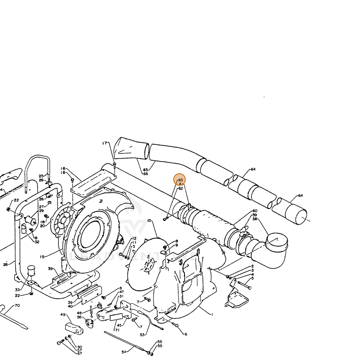 ECHO part 21200501160 — IPL diagram snippet (6x zoom, amber highlight)