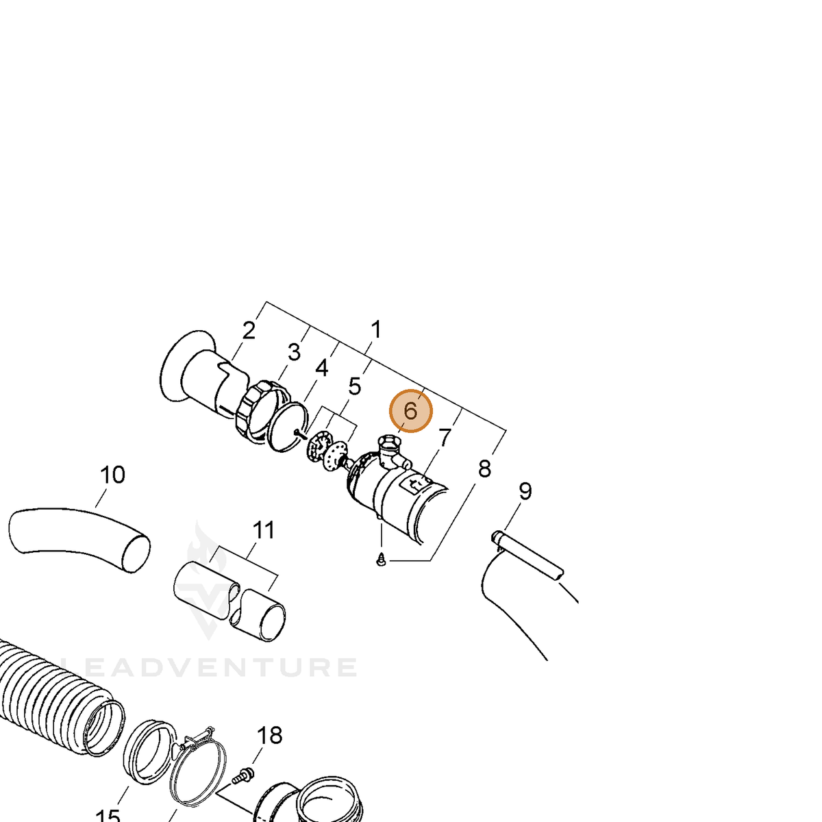 ECHO part 21250101111 — IPL diagram snippet (6x zoom, amber highlight)