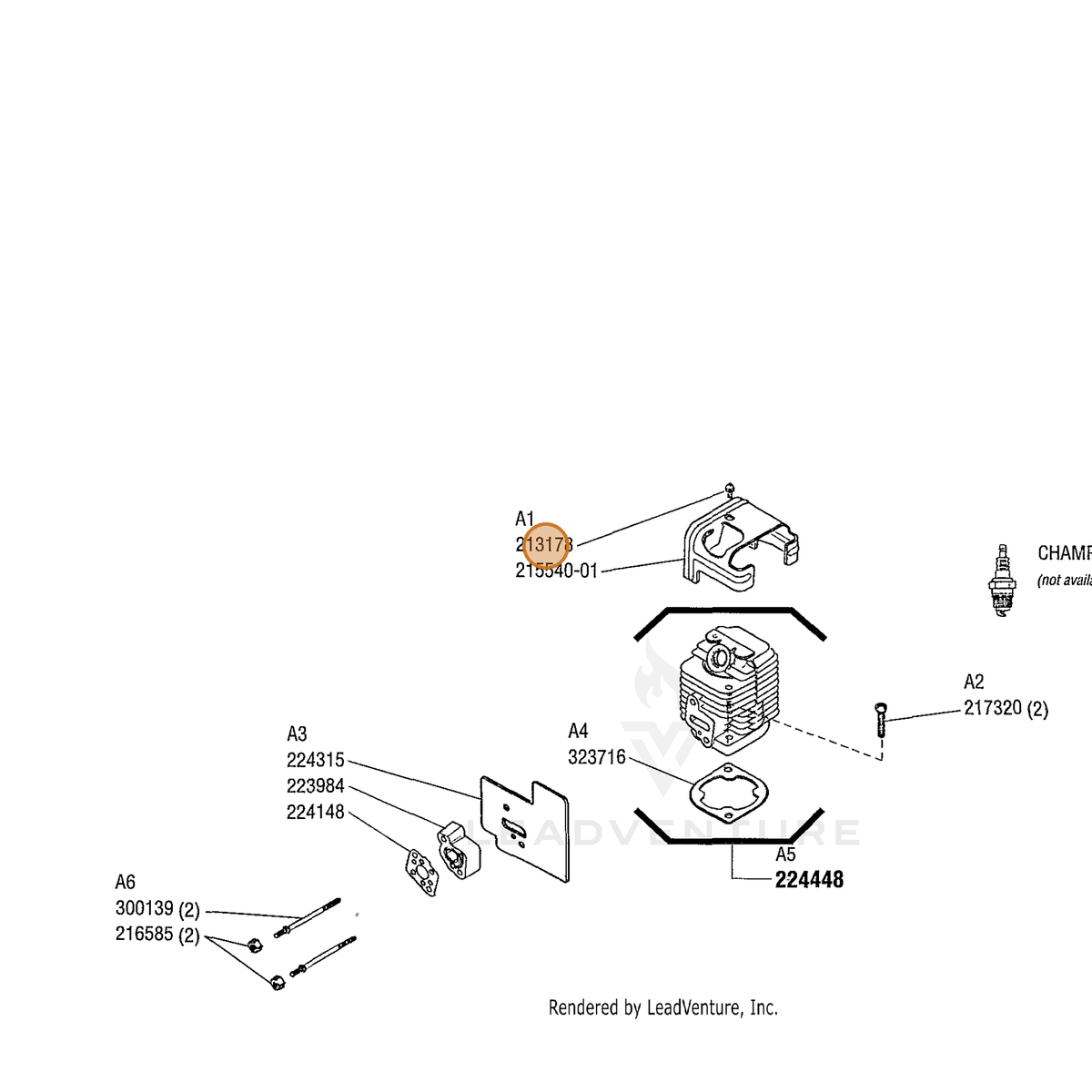 ECHO part 213178 — IPL diagram snippet (6x zoom, amber highlight)