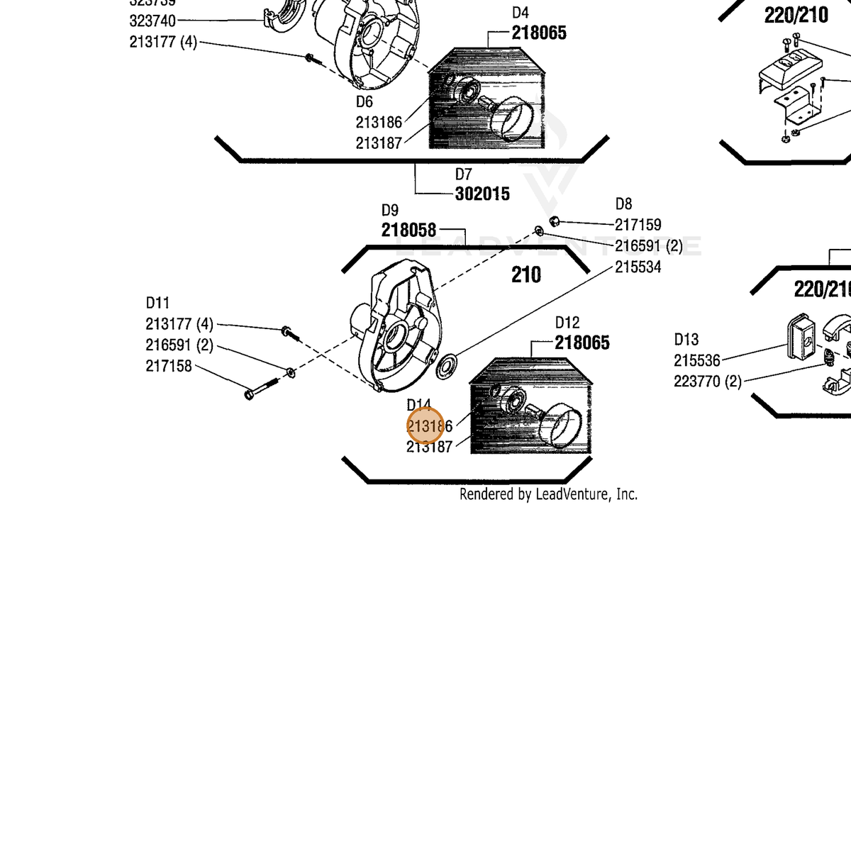 ECHO part 213186 — IPL diagram snippet (6x zoom, amber highlight)