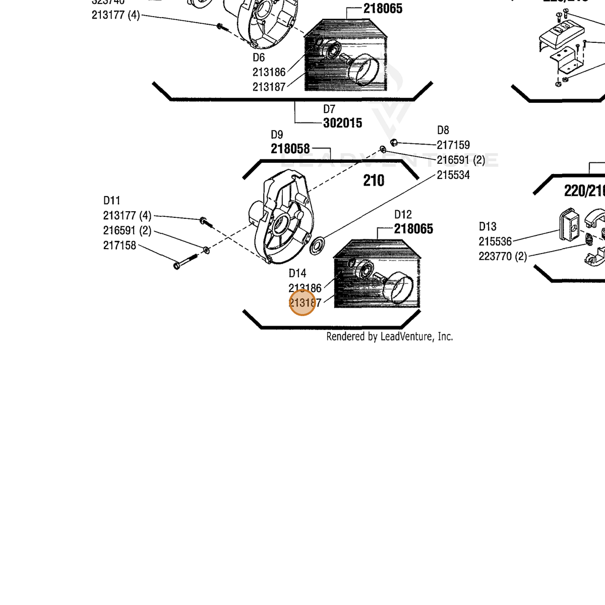 ECHO part 213187 — IPL diagram snippet (6x zoom, amber highlight)