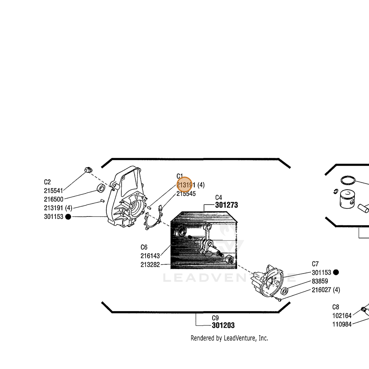 ECHO part 213191 — IPL diagram snippet (6x zoom, amber highlight)
