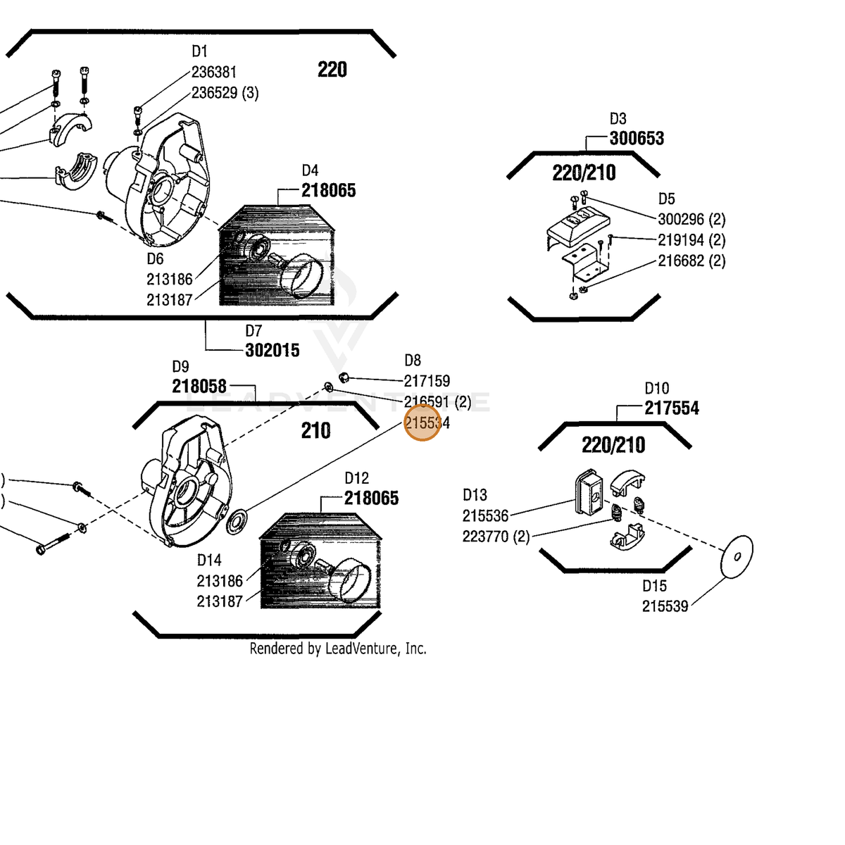 ECHO part 215534 — IPL diagram snippet (6x zoom, amber highlight)