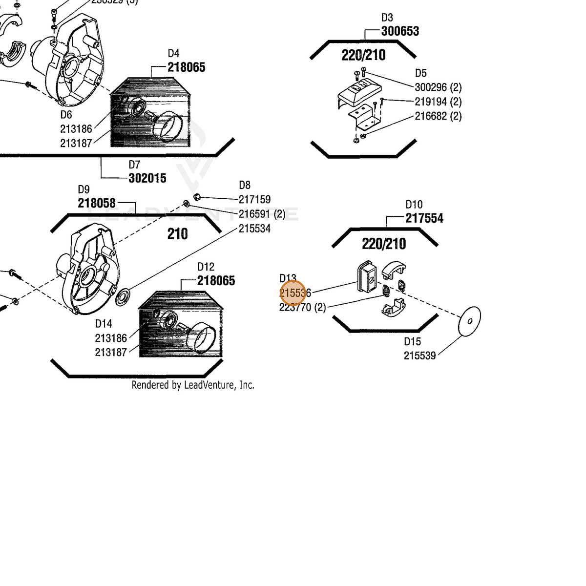 ECHO part 215536 — IPL diagram snippet (6x zoom, amber highlight)