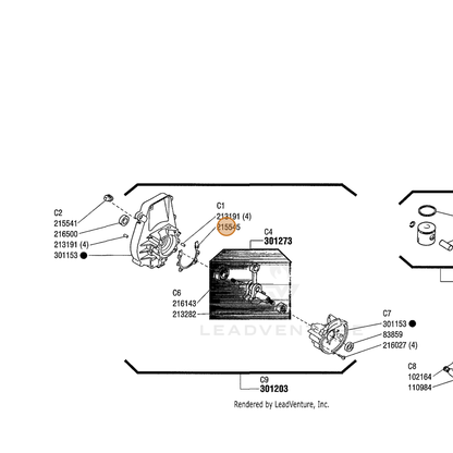 ECHO part 215545 — IPL diagram snippet (6x zoom, amber highlight)