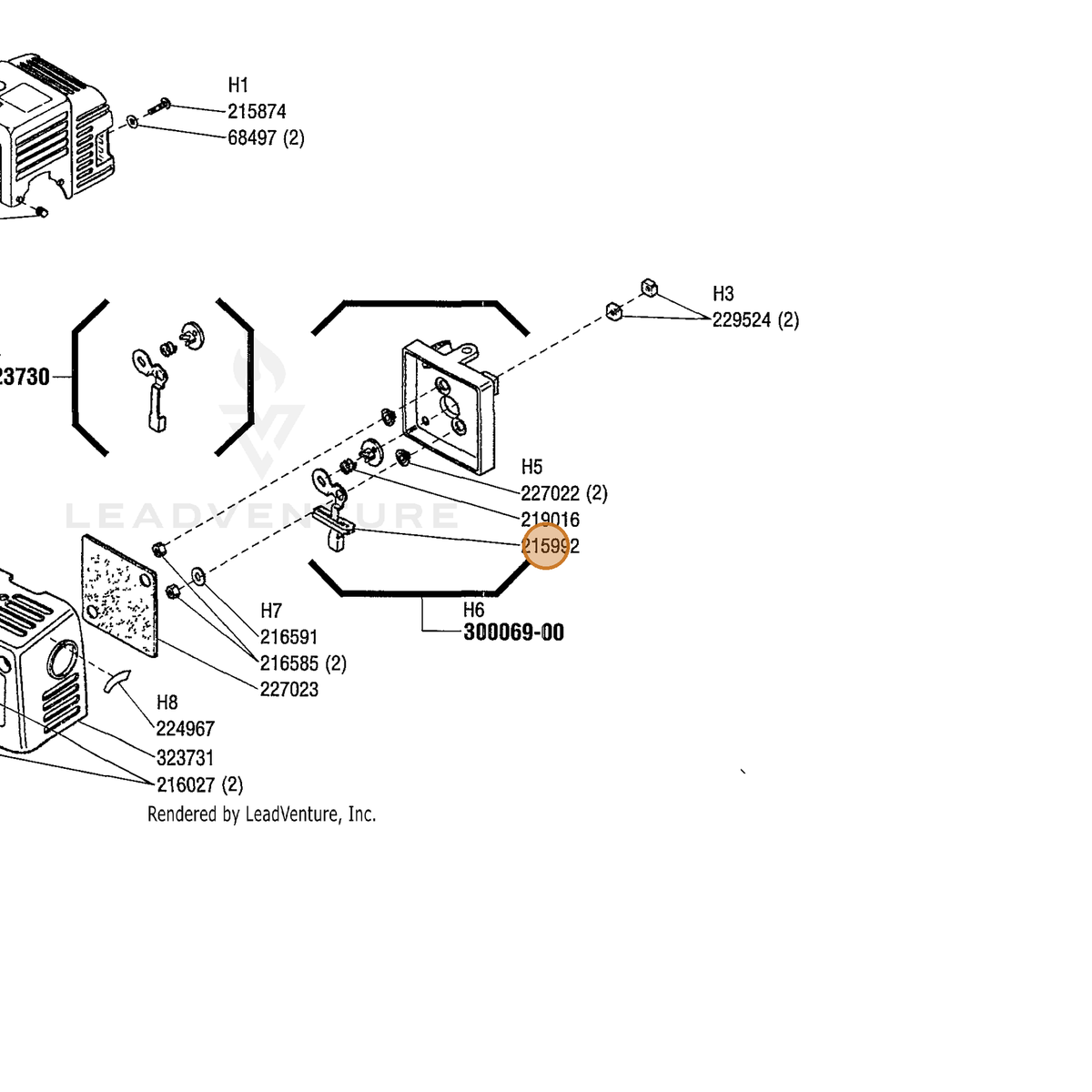 ECHO part 215992 — IPL diagram snippet (6x zoom, amber highlight)