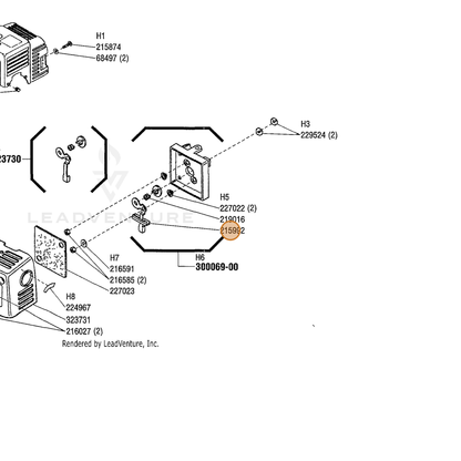ECHO part 215992 — IPL diagram snippet (6x zoom, amber highlight)