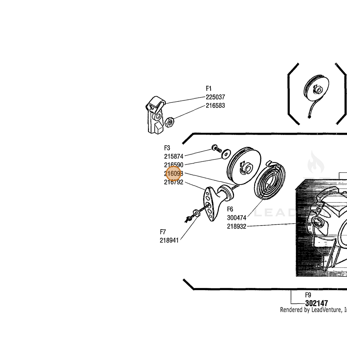 ECHO part 216093 — IPL diagram snippet (6x zoom, amber highlight)