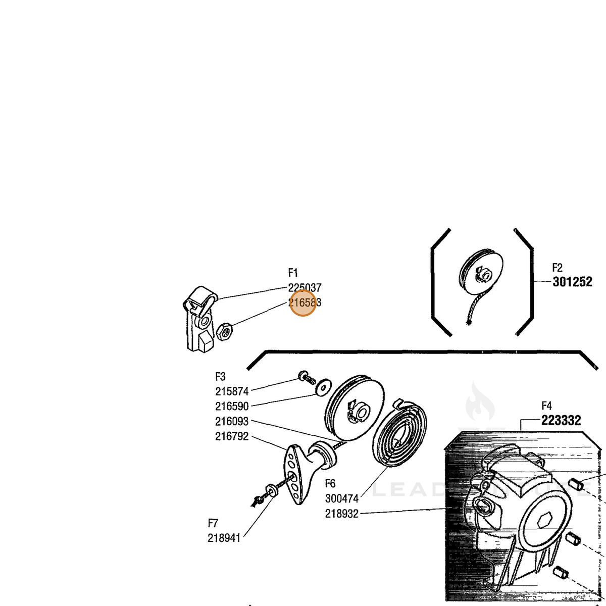 ECHO part 216583 — IPL diagram snippet (6x zoom, amber highlight)