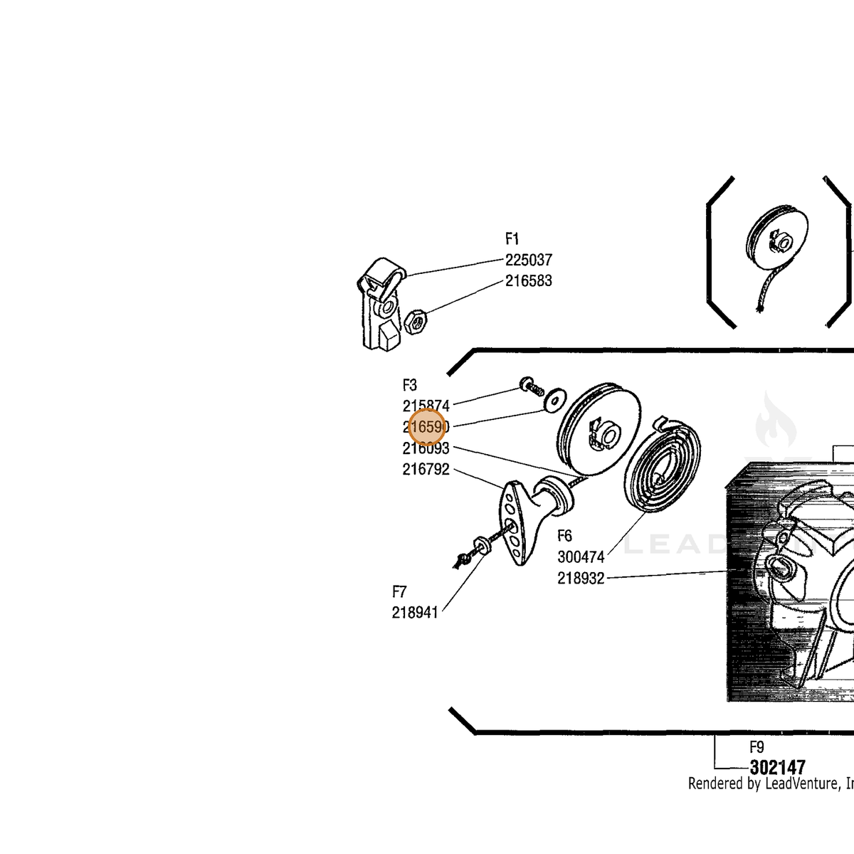 ECHO part 216590 — IPL diagram snippet (6x zoom, amber highlight)