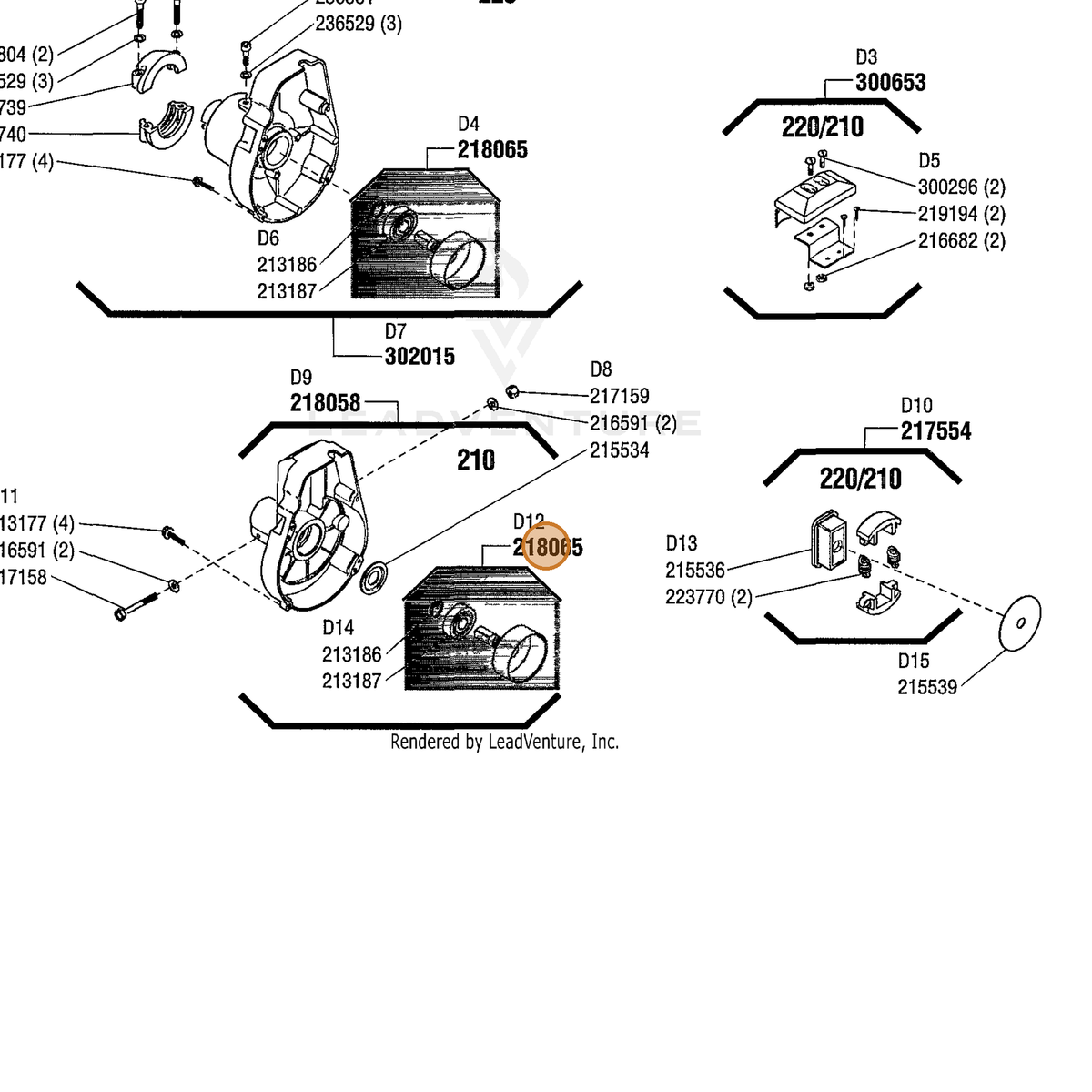 ECHO part 218065 — IPL diagram snippet (6x zoom, amber highlight)