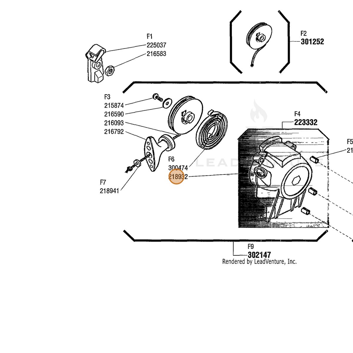ECHO part 218932 — IPL diagram snippet (6x zoom, amber highlight)