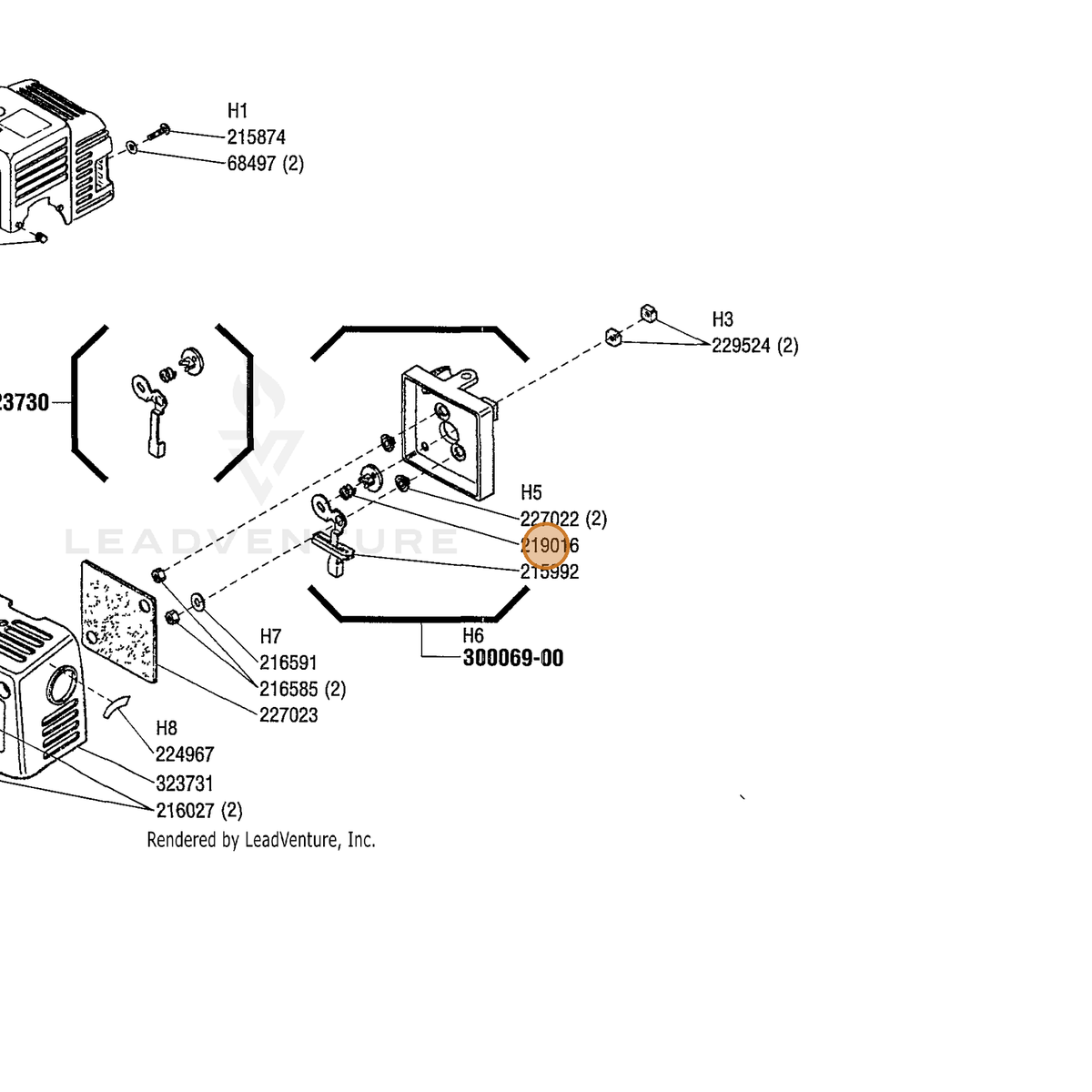 ECHO part 219016 — IPL diagram snippet (6x zoom, amber highlight)