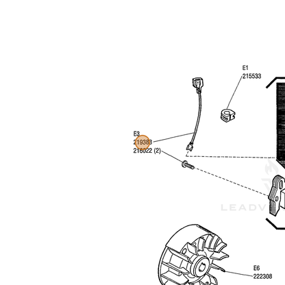 ECHO part 219383 — IPL diagram snippet (6x zoom, amber highlight)