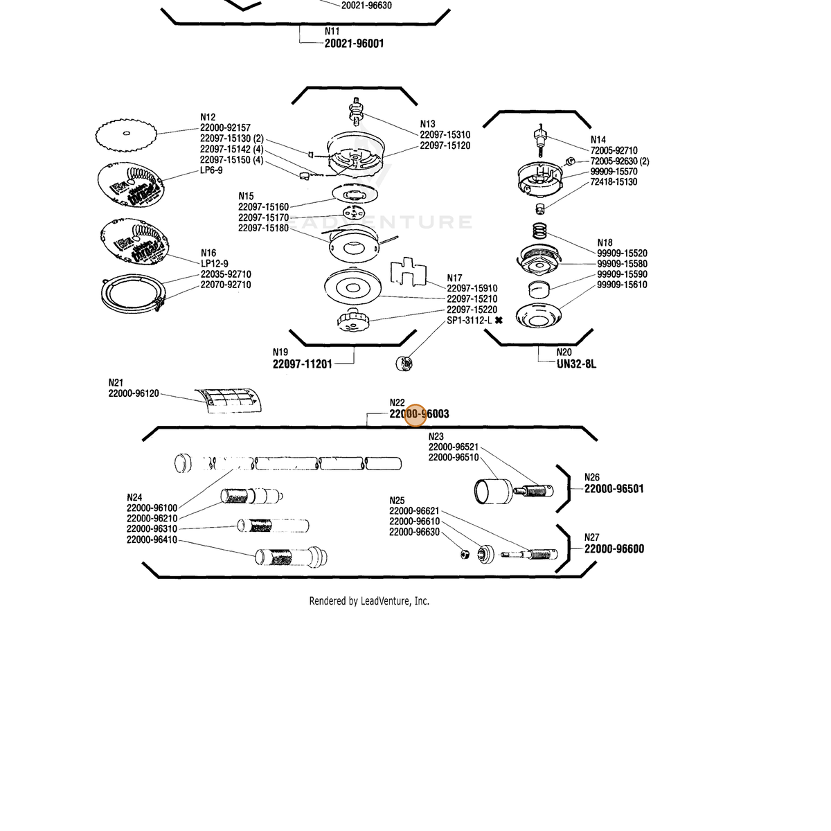 ECHO part 22000-96003 — IPL diagram snippet (6x zoom, amber highlight)