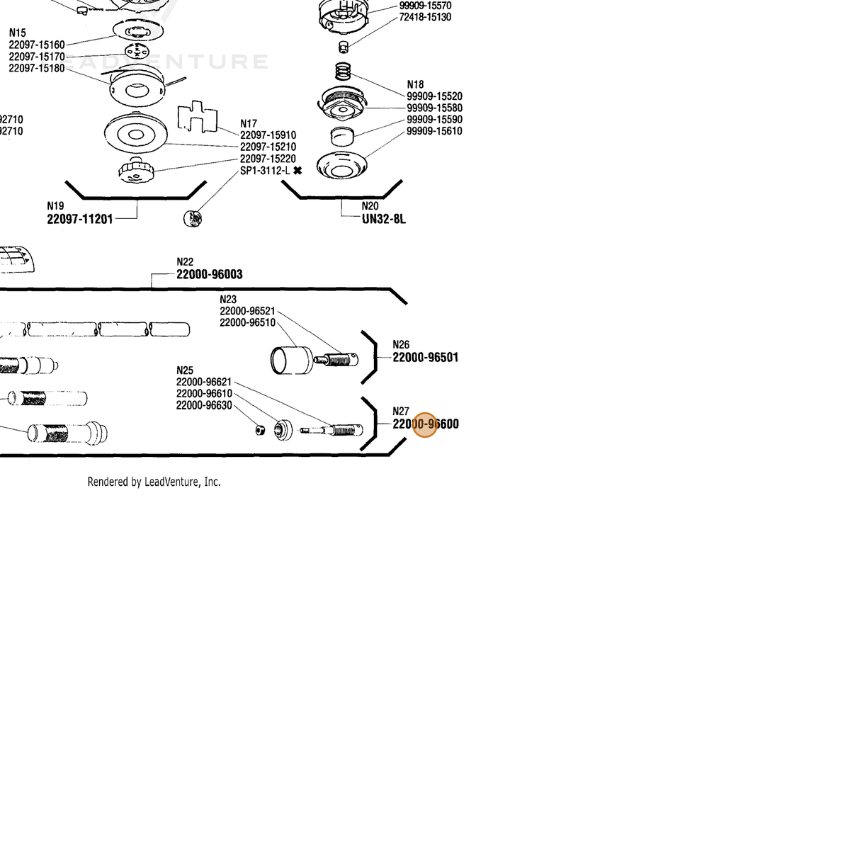 ECHO part 22000-96600 — IPL diagram snippet (6x zoom, amber highlight)