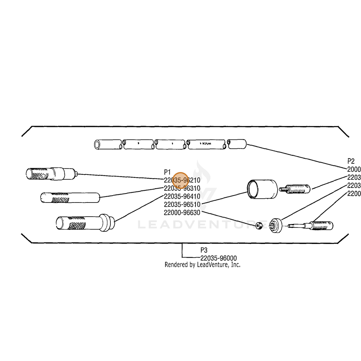 ECHO part 22035-96210 — IPL diagram snippet (6x zoom, amber highlight)