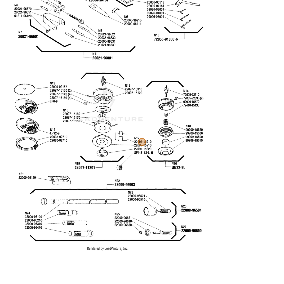ECHO part 22097-15910 — IPL diagram snippet (6x zoom, amber highlight)