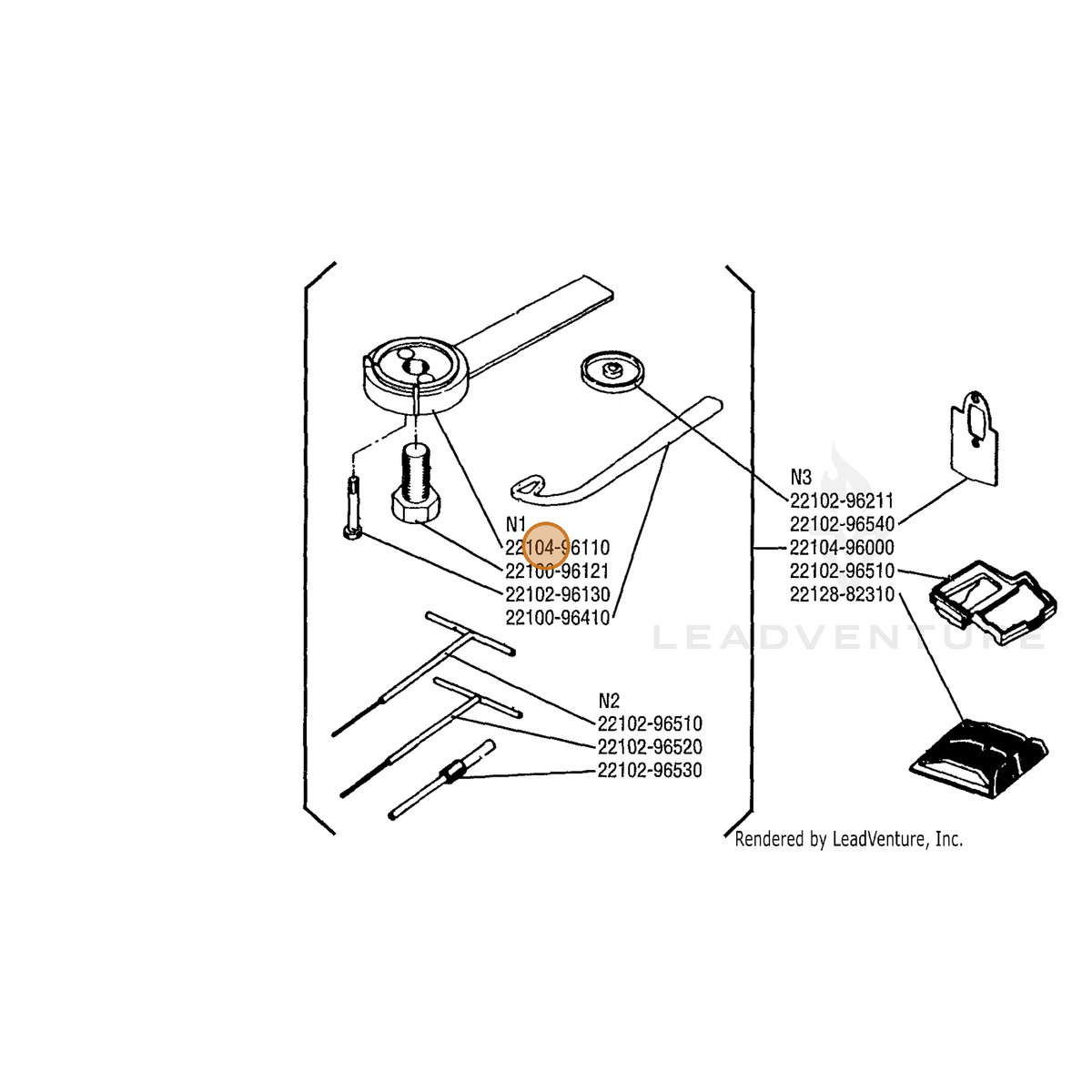 ECHO part 22104-96110 — IPL diagram snippet (6x zoom, amber highlight)