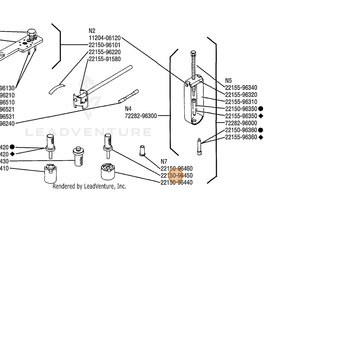 ECHO part 22150-96450 — IPL diagram snippet (6x zoom, amber highlight)