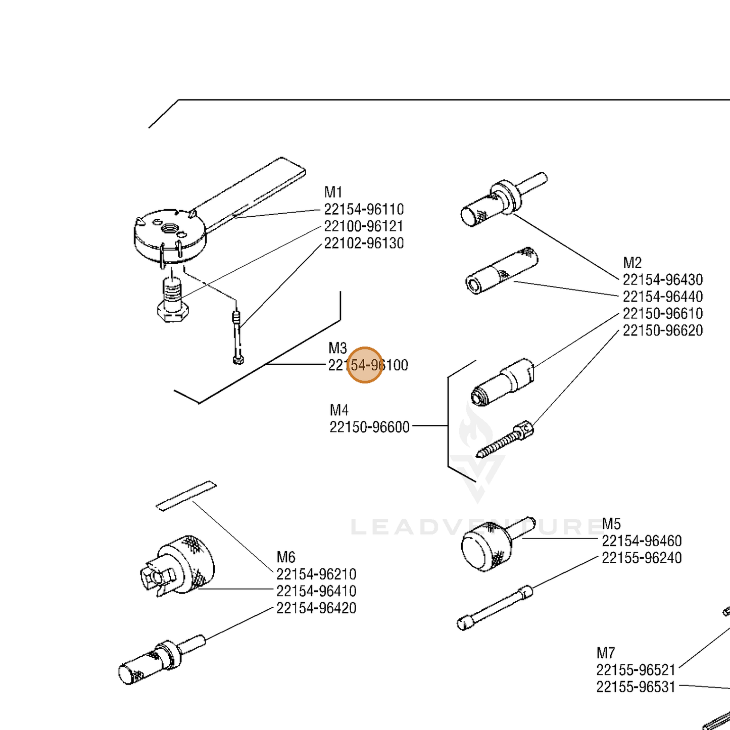 ECHO part 22154-96100 — IPL diagram snippet (6x zoom, amber highlight)