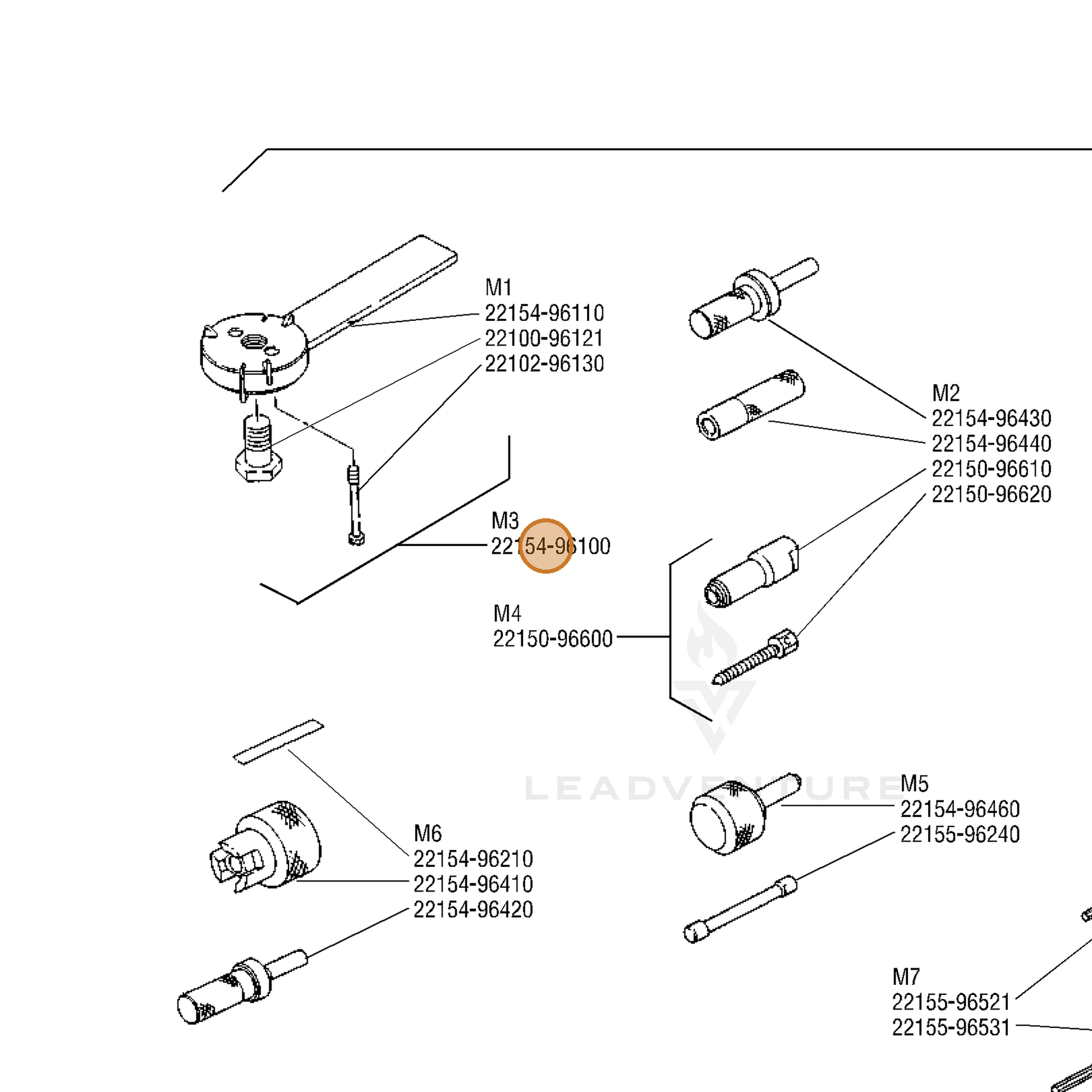 ECHO part 22154-96100 — IPL diagram snippet (6x zoom, amber highlight)