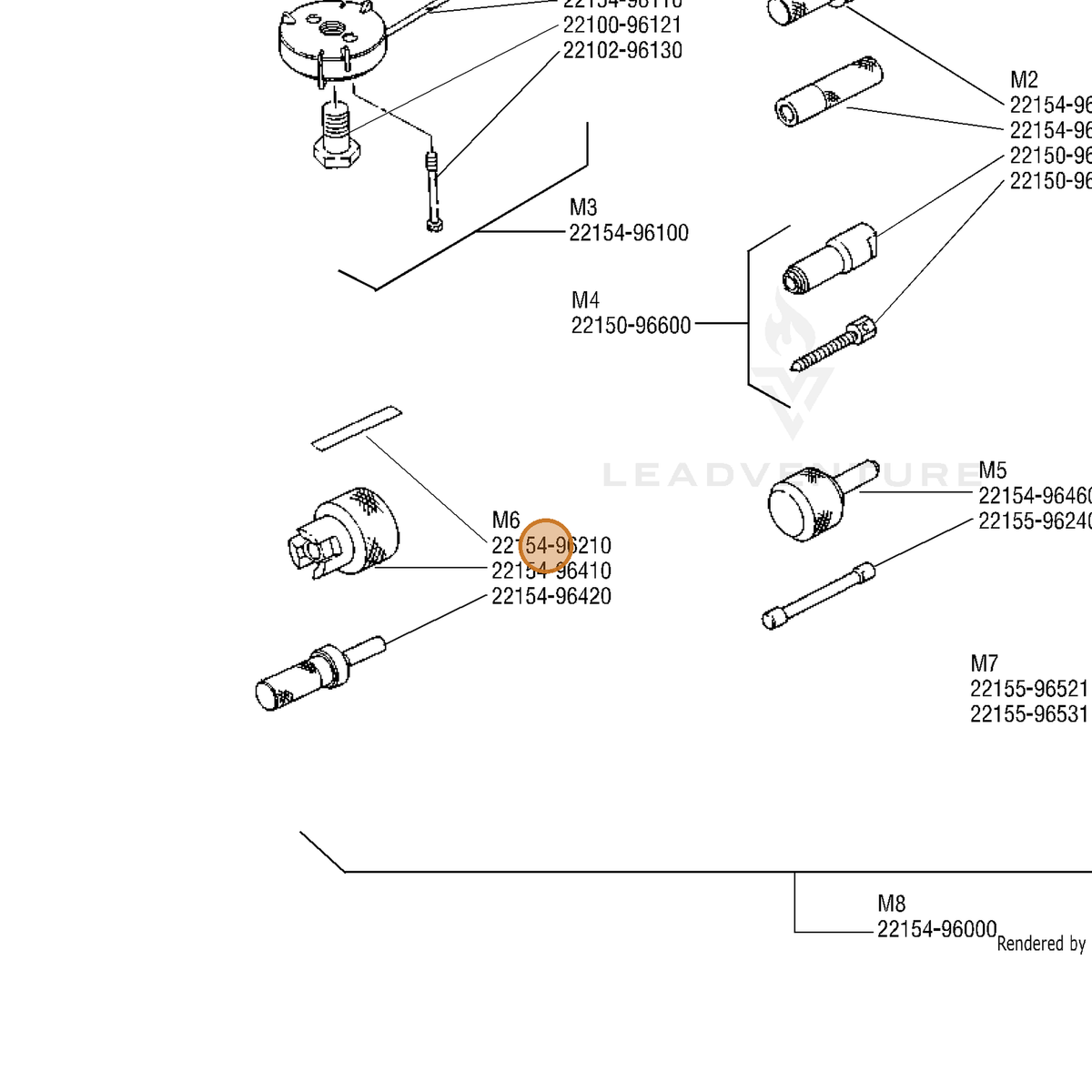 ECHO part 22154-96210 — IPL diagram snippet (6x zoom, amber highlight)