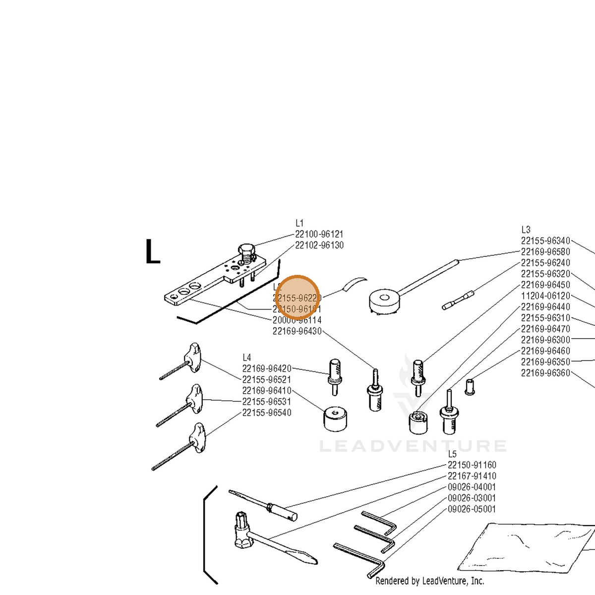 ECHO part 22155-96220 — IPL diagram snippet (6x zoom, amber highlight)