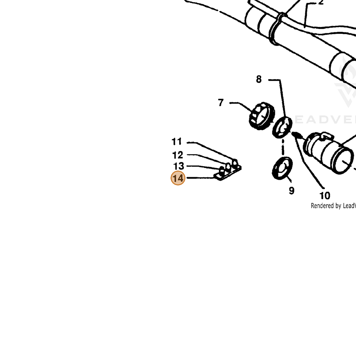 ECHO part 22211000210 — IPL diagram snippet (6x zoom, amber highlight)