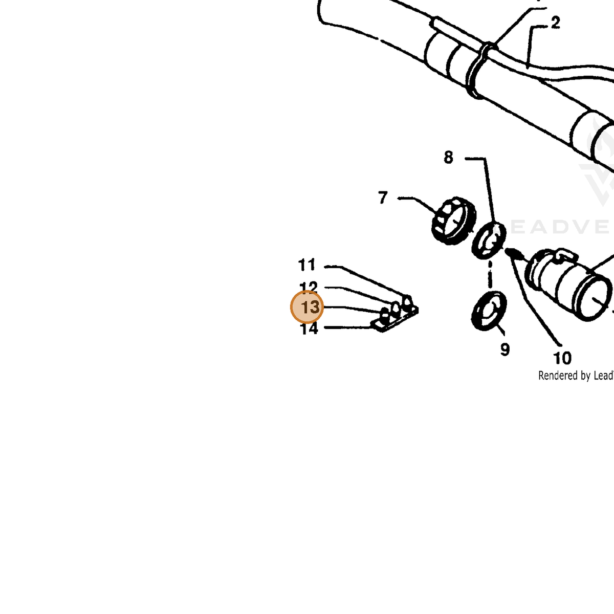 ECHO part 22211300210 — IPL diagram snippet (6x zoom, amber highlight)